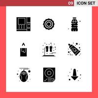 9 Icon Pack Solid Style Glyph Symbols on White Background Simple Signs for general designing vector