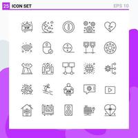 Editable Vector Line Pack of 25 Simple Lines of like heart info setting gear Editable Vector Design Elements