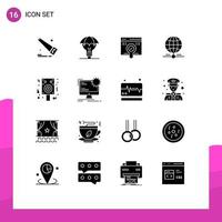 Group of 16 Solid Glyphs Signs and Symbols for speaker data web worldwide earth Editable Vector Design Elements