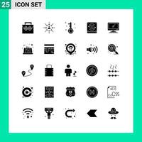 25 Universal Solid Glyphs Set for Web and Mobile Applications sound computing focus search media Editable Vector Design Elements