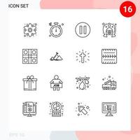 User Interface Pack of 16 Basic Outlines of sports ludo board pause ludo horseshoe Editable Vector Design Elements