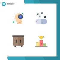 Pictogram Set of 4 Simple Flat Icons of head drawer mind medical interior Editable Vector Design Elements