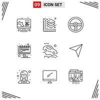 9 Icons Line Style Grid Based Creative Outline Symbols for Website Design Simple Line Icon Signs Isolated on White Background 9 Icon Set vector