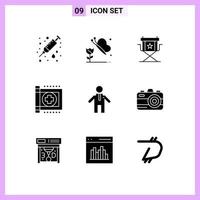 Group of 9 Solid Glyphs Signs and Symbols for man health director flag care Editable Vector Design Elements