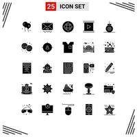 User Interface Pack of 25 Basic Solid Glyphs of bathyscaph movie interior film camera Editable Vector Design Elements