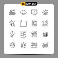 Set of 16 Modern UI Icons Symbols Signs for spotlight illumination monitor bell back to school Editable Vector Design Elements