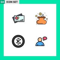 Pack of 4 Modern Filledline Flat Colors Signs and Symbols for Web Print Media such as passport network cash bluetooth basic Editable Vector Design Elements