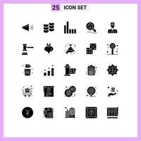 Pack of 25 Modern Solid Glyphs Signs and Symbols for Web Print Media such as worker construction connection internet research Editable Vector Design Elements