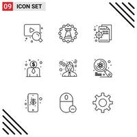 User Interface Pack of 9 Basic Outlines of investment debt browser employee salary setting Editable Vector Design Elements