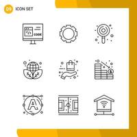 9 Icon Set Line Style Icon Pack Outline Symbols isolated on White Backgound for Responsive Website Designing vector