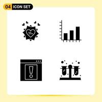 Set of 4 Modern UI Icons Symbols Signs for love alert heart chart web Editable Vector Design Elements