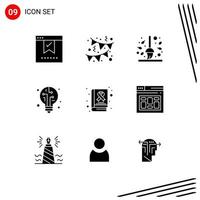 Pack of 9 creative Solid Glyphs of book bulb autumn light rake Editable Vector Design Elements