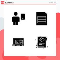 Collection of 4 Vector Icons in solid style Modern Glyph Symbols for Web and Mobile Solid Icon Sign Isolated on White Background 4 Icons