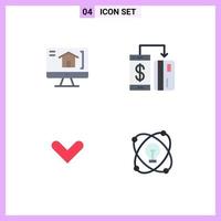 Stock Vector Icon Pack of 4 Line Signs and Symbols for computer arrows cashless payment down Editable Vector Design Elements