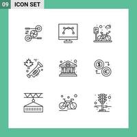 9 Universal Outlines Set for Web and Mobile Applications bank home speaker graphic design canada parking Editable Vector Design Elements