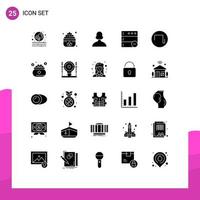 Set of 25 Commercial Solid Glyphs pack for investment wave person square server Editable Vector Design Elements