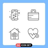 4 Line Black Icon Pack Outline Symbols for Mobile Apps isolated on white background 4 Icons Set vector