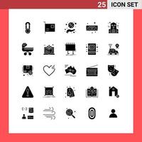 Set of 25 Commercial Solid Glyphs pack for vga input hardware display spin Editable Vector Design Elements