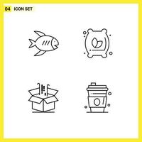 Mobile Interface Line Set of 4 Pictograms of beach business sea flour sack goods Editable Vector Design Elements