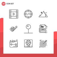 Pack of 9 Universal Outline Icons for Print Media on White Background vector