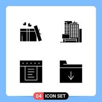 4 Solid Black Icon Pack Glyph Symbols for Mobile Apps isolated on white background 4 Icons Set vector