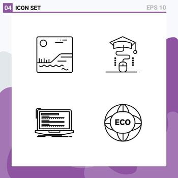 Editable Vector Line Pack of 4 Simple Filledline Flat Colors of image computer mouse education script Editable Vector Design Elements