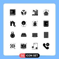 16 Universal Solid Glyphs Set for Web and Mobile Applications estate service analytics transport car Editable Vector Design Elements