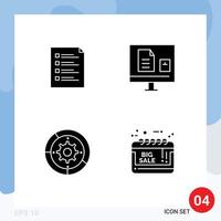 4 Thematic Vector Solid Glyphs and Editable Symbols of checklist learn list testing school Editable Vector Design Elements