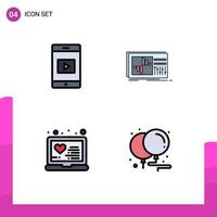 Pictogram Set of 4 Simple Filledline Flat Colors of mobile medical control sound treatment Editable Vector Design Elements