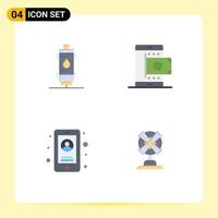 Group of 4 Flat Icons Signs and Symbols for heater shopping hot mobile business Editable Vector Design Elements