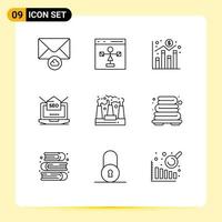 Universal Icon Symbols Group of 9 Modern Outlines of factory mail digital setting seo Editable Vector Design Elements