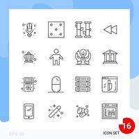 Modern Pack of 16 Icons Line Outline Symbols isolated on White Backgound for Website designing vector