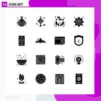 Group of 16 Modern Solid Glyphs Set for favorite mobile performance meeting excellency dissucation Editable Vector Design Elements