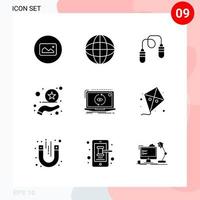 Vector Pack of 9 Icons in Solid Style Creative Glyph Pack isolated on White Background for Web and Mobile