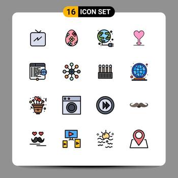 Modern Set of 16 Flat Color Filled Lines Pictograph of window html plug code gender Editable Creative Vector Design Elements