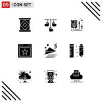 Pictogram Set of 9 Simple Solid Glyphs of plane airplane electronics website bookmark Editable Vector Design Elements