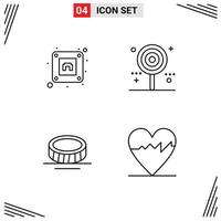 Group of 4 Filledline Flat Colors Signs and Symbols for electric coin candy lollipop cardiogram Editable Vector Design Elements