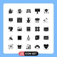 25 Solid Black Icon Pack Glyph Symbols for Mobile Apps isolated on white background 25 Icons Set vector