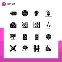 16 Thematic Vector Solid Glyphs and Editable Symbols of communication fish no bobber path Editable Vector Design Elements