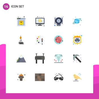 16 Thematic Vector Flat Colors and Editable Symbols of harbor building computer crane planet Editable Pack of Creative Vector Design Elements