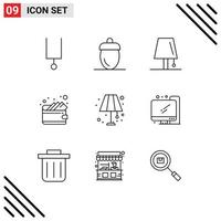 9 Universal Outline Signs Symbols of lamp wallet design money lightning Editable Vector Design Elements