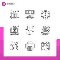 paquete de conjunto de iconos de contorno de 9 iconos de línea aislados en fondo blanco para aplicaciones móviles y de impresión de diseño de sitios web receptivos vector