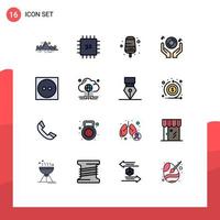 16 User Interface Flat Color Filled Line Pack of modern Signs and Symbols of party hand gadget dj ice cream Editable Creative Vector Design Elements