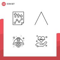 Modern Set of 4 Filledline Flat Colors and symbols such as data cap paper top helmet Editable Vector Design Elements