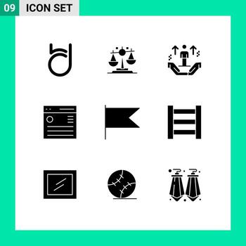 Set of 9 Vector Solid Glyphs on Grid for user interface user hamburger arrow Editable Vector Design Elements