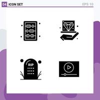 Group of 4 Modern Solid Glyphs Set for abacus cemetery learning hand funeral Editable Vector Design Elements