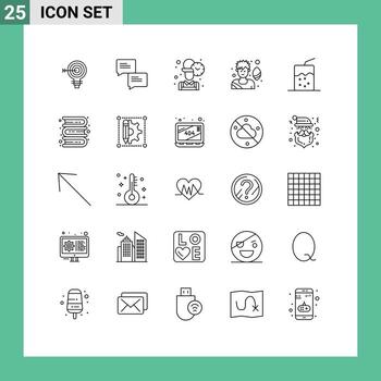 conjunto de 25 líneas comerciales paquete para mensaje de juego de bebida jugador de fútbol trabajador elementos de diseño vectorial editables vector