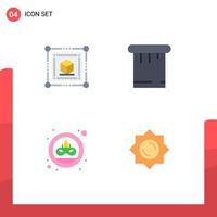 4 paquete de iconos planos de interfaz de usuario de signos y símbolos modernos de máscara de caja pintura carnaval sol elementos de diseño vectorial editables vector