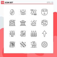 Outline Pack of 16 Universal Symbols of bank graph label document face Editable Vector Design Elements