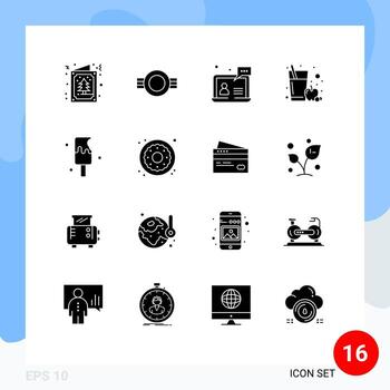 conjunto de 16 glifos sólidos vectoriales en la cuadrícula para elementos de diseño vectorial editables del cliente de jugo de fruta del desierto vector